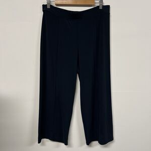 CAbi Wide Leg Cropped Pants Size Medium Navy Pull On Stretch Comfort Travel